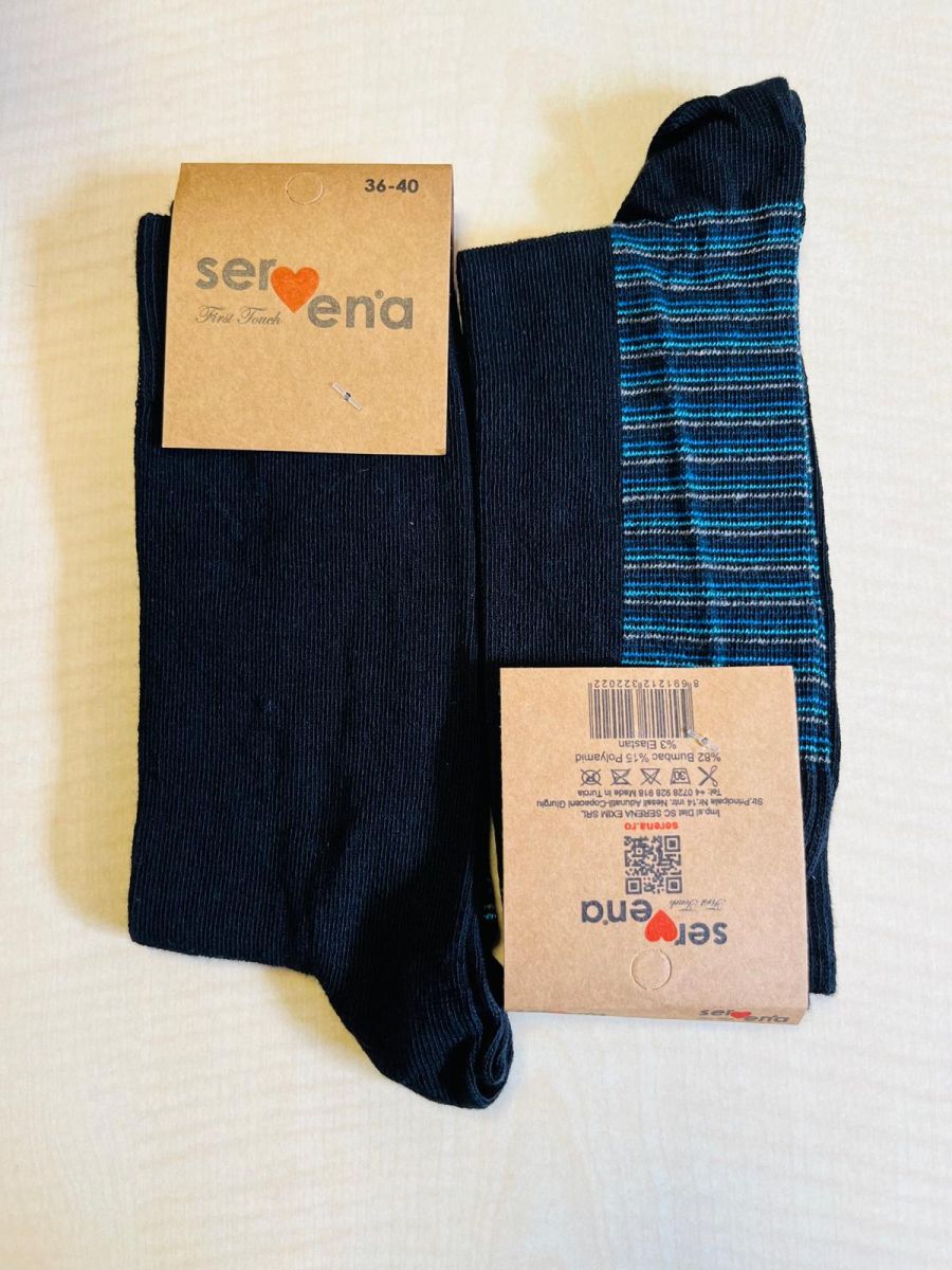 Sosete Unisex,Inalte,Culoare Negru cu Dungi ,Engros