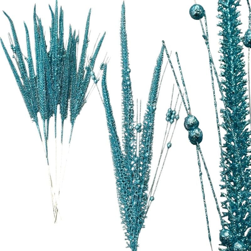 Crenguță Strălucitoare Albastru Deschis cu 3 fire și Mici Bile Delicate cu Sclipici, 76 cm