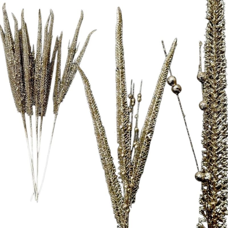 Crenguță Strălucitoare sampanie cu 3 fire și Mici Bile Delicate cu Sclipici, 76 cm