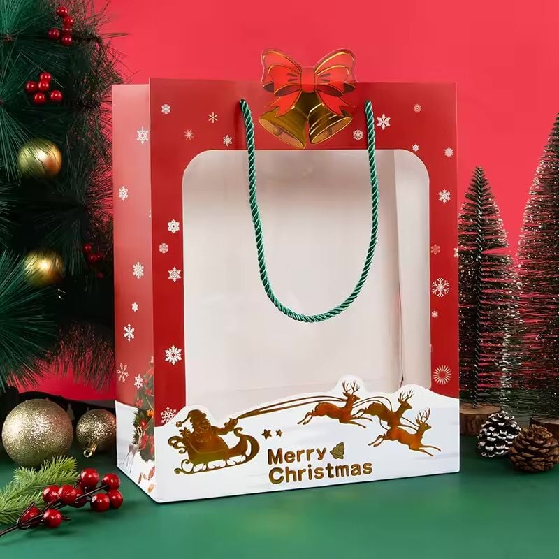 Pungă cadou Crăciun – model „Merry Christmas” – extra mare 36 cm ,En-gros