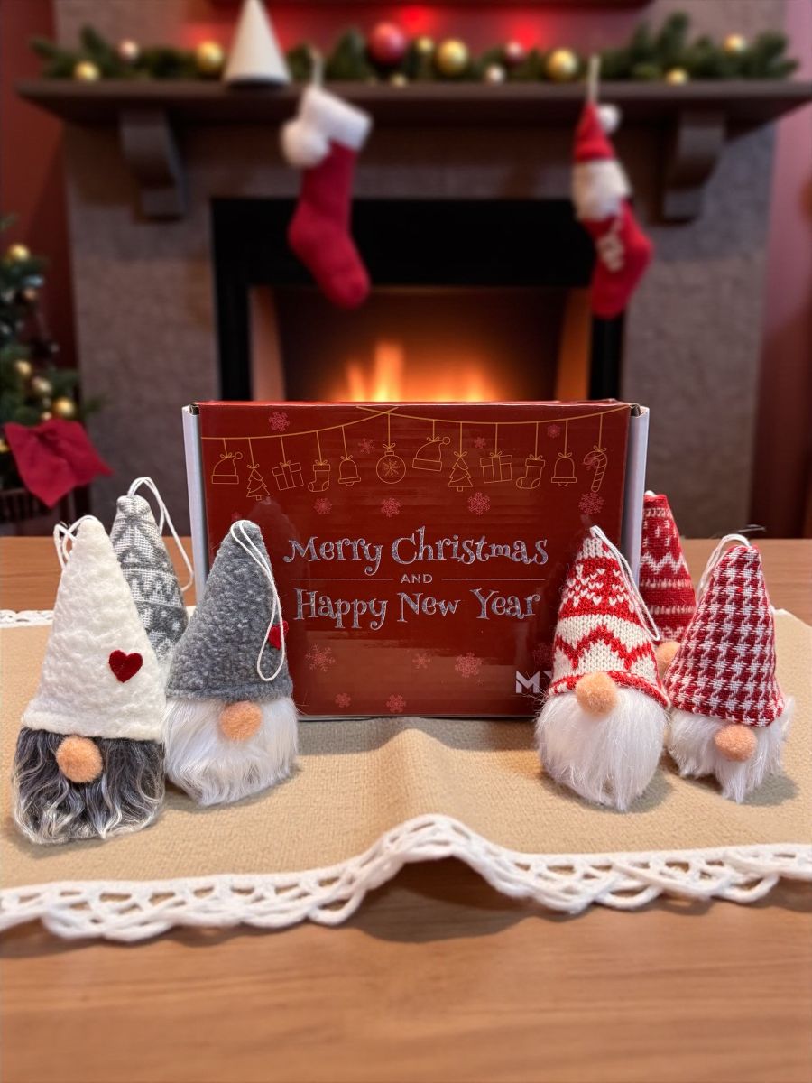 Set 12 decorațiuni textile Moșuleți nordici 11 cm -Merry Christmas Edition ,En-gros
