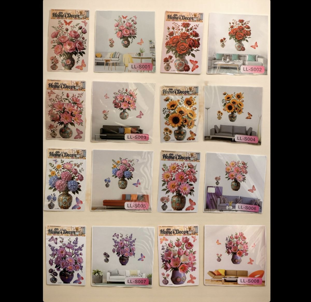 Stickere decorative cu flori în vază – modele Home Decor, 59x32 cm,En-gros