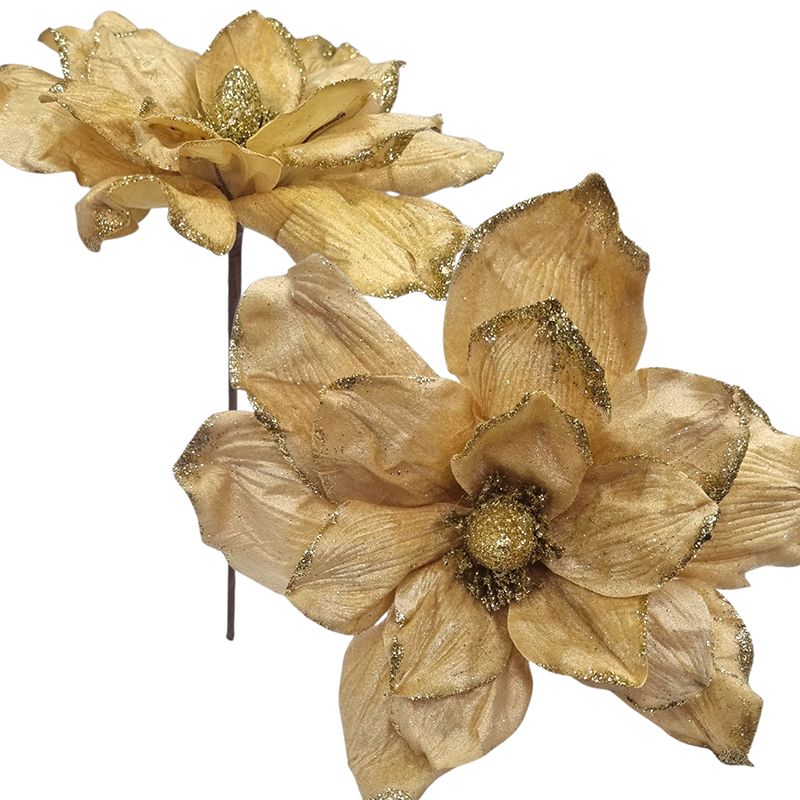 Craciunita 16 petale Eleganta de lux, Catifea cu insertii de sclipici pe margini, 28 cm diametru 50 cm lungime