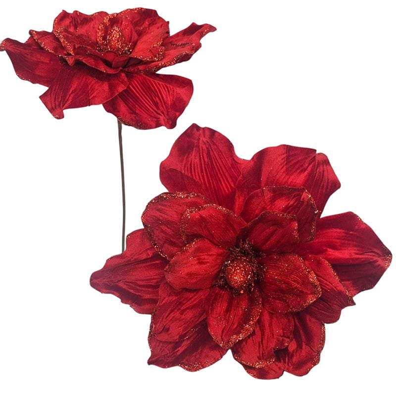 Craciunita 16 petale Eleganta de lux, Catifea cu insertii de sclipici pe margini, 28 cm diametru 50 cm lungime