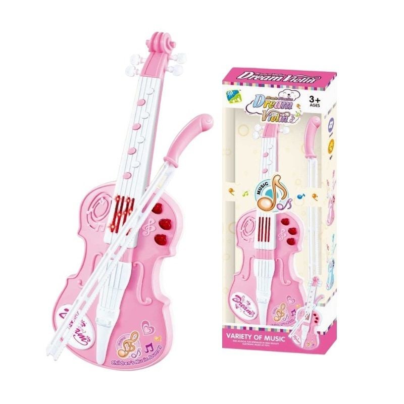 Vioară Electronică pentru Copii, cu Lumini și Sunete, Design Roz, Instrument Muzical Educativ, En-Gros