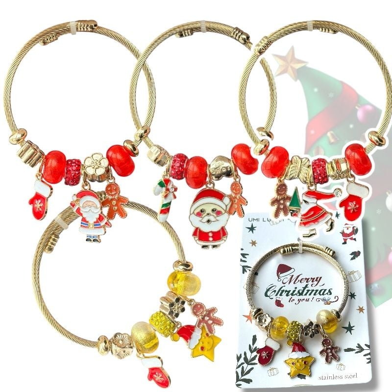 Brățară de Crăciun tip Pandora cu pandantive aurii, set 12 bucăți, en-gros