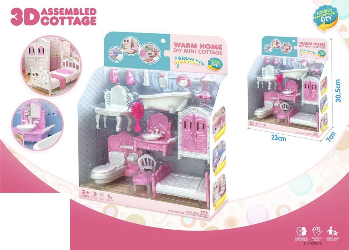 Set Mobilier Casă de Păpuși 3D Assembled Cottage – Warm Home DIY Mini Cottage cu Piese Asamblabile, Mobilier și Accesorii pentru Copii 3+, En-gros