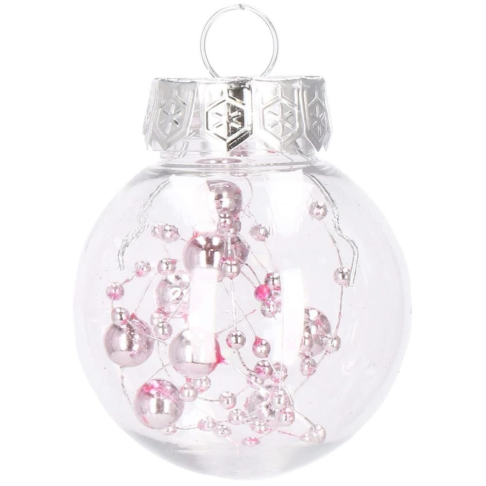 Set globuri de Craciun Inedit, 24 bucati, 5cm, transparente si roz pal Engros