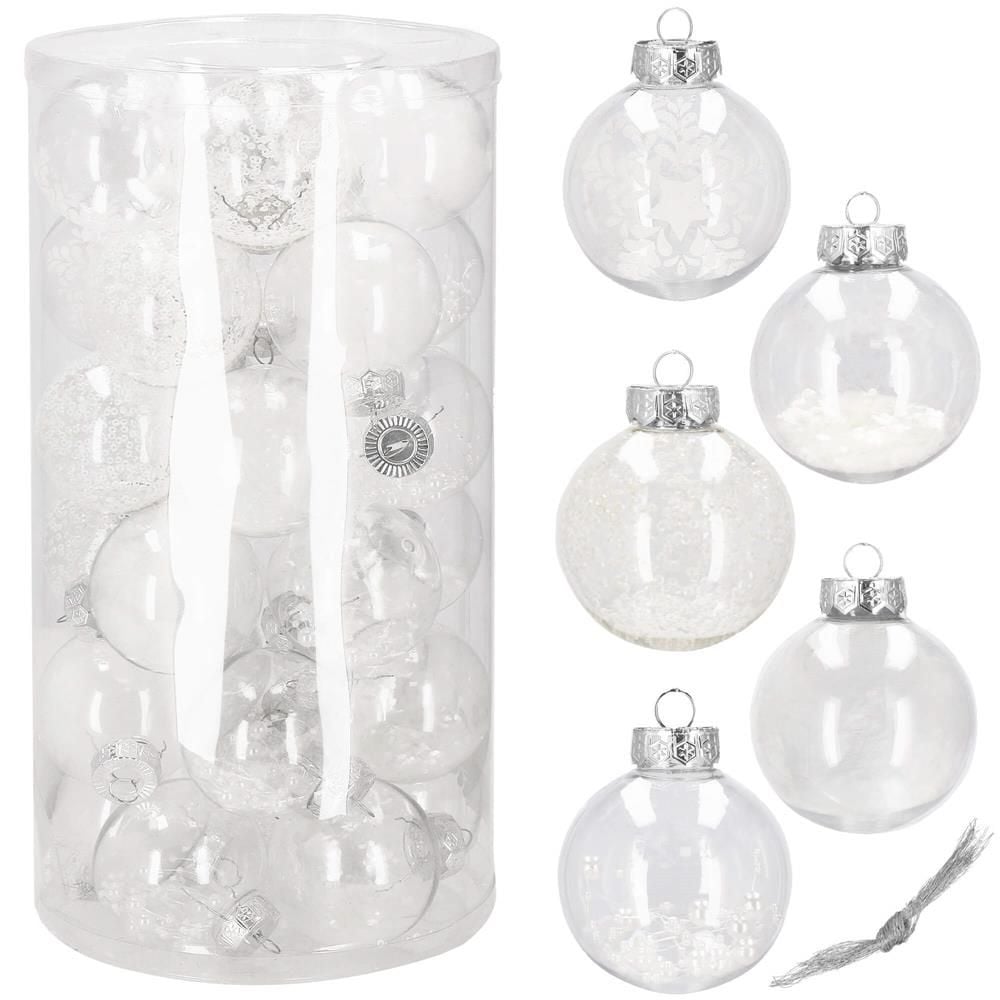 Set globuri de Craciun Inedit, 30 bucati, 7cm, transparente si alb Engros