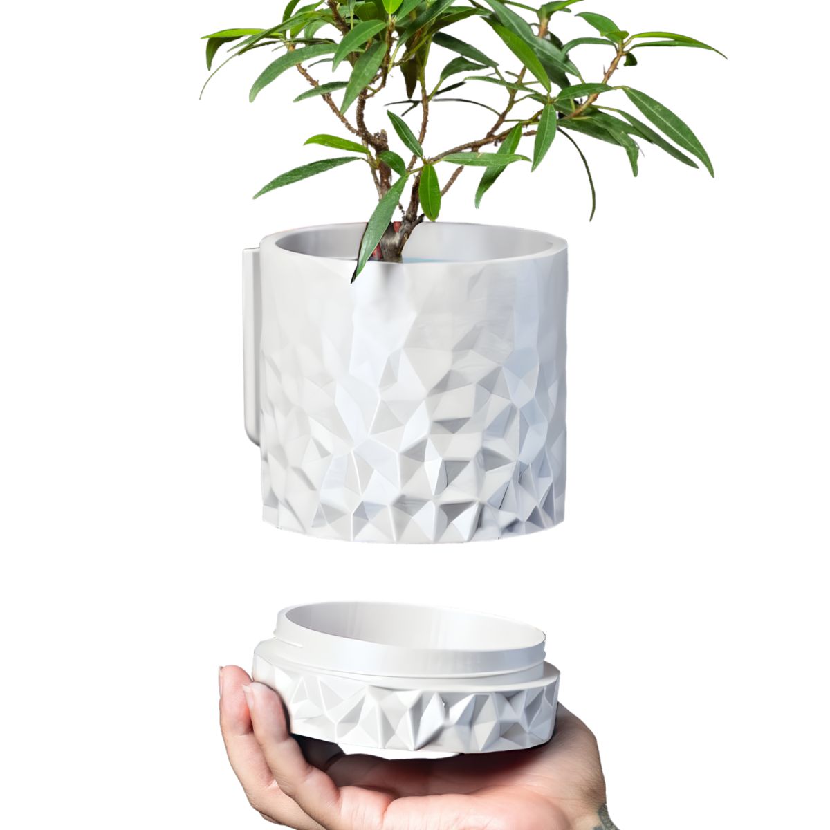 Ghiveci suspendat 3d Diamond Wall Premium, Forma Rotunda cu sistem de montare pe perete, 11.5 x 13 cm, Culoare Alb Engros