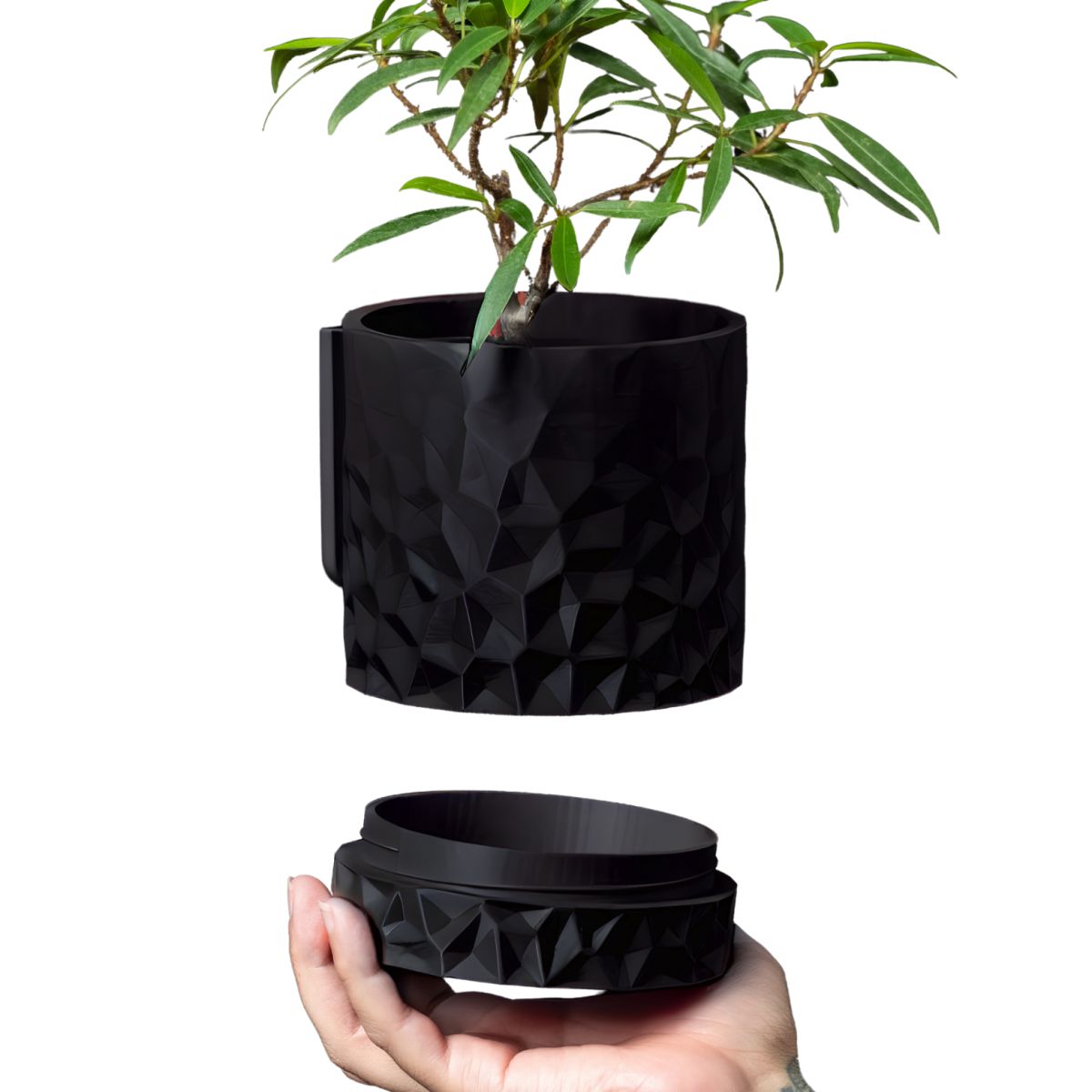 Ghiveci suspendat 3d Diamond Wall Premium, Forma Rotunda cu sistem de montare pe perete, 13.5 x 15 cm, Culoare Negru Engros