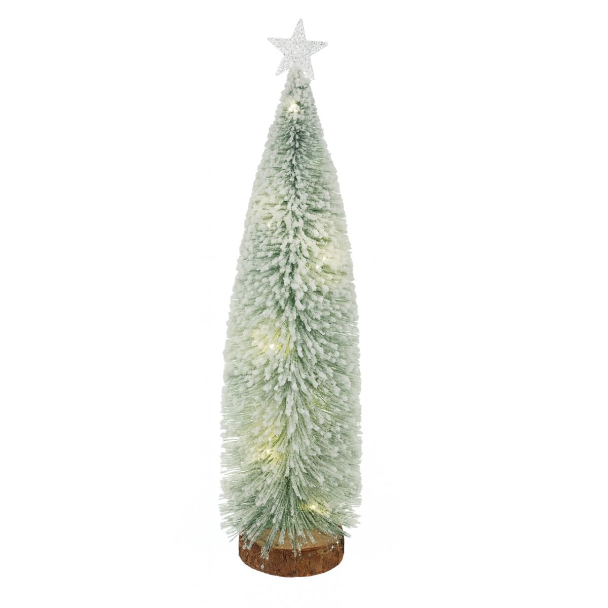 Brad Decorativ 45cm de Crăciun, cu Luminite LED Calde și Stea Strălucitoare în Vârf, Model cu Zăpadă Artificială Engros