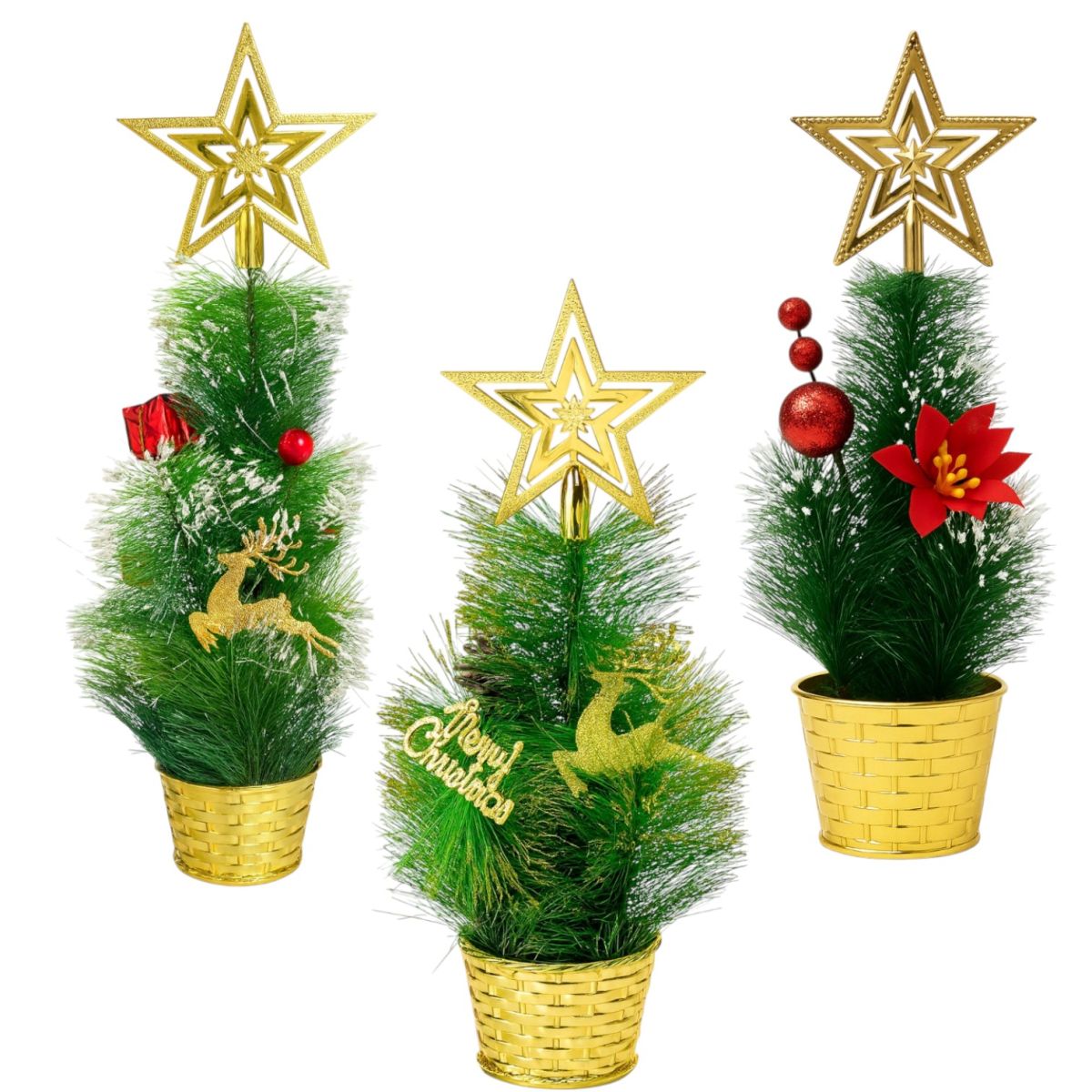 Brad Decorativ 35cm de Crăciun, în Ghiveci Auriu cu Ornamente, Diferite Modele Engros