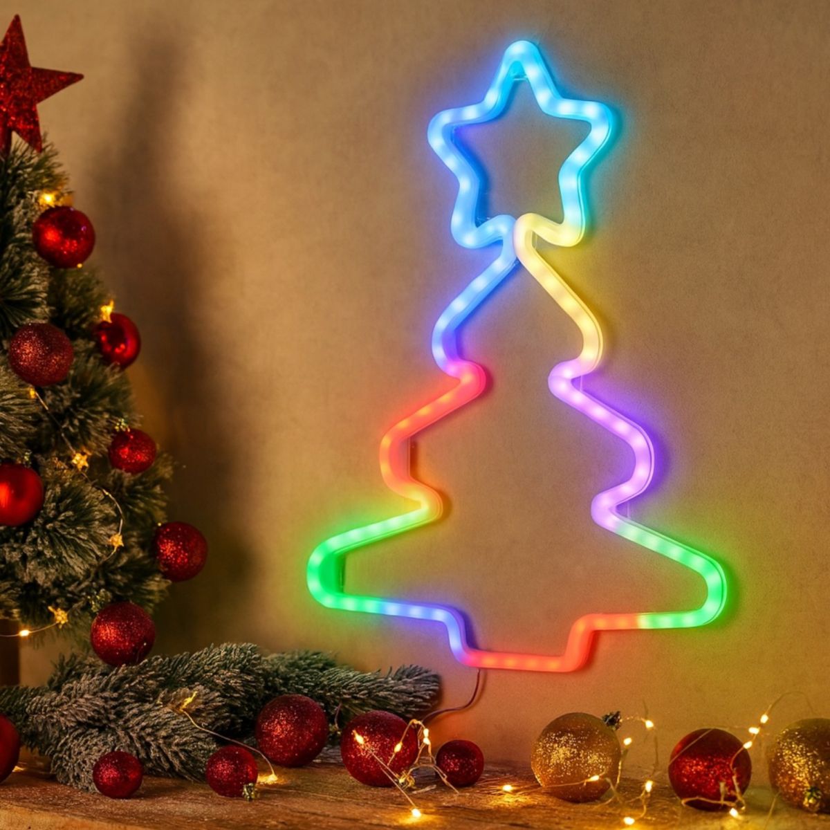 Decoratiune Crăciun 50x42x16cm Model Brad, cu Lumină LED Multicolora din Silicon, Ornament Suspendat Transparent Engros