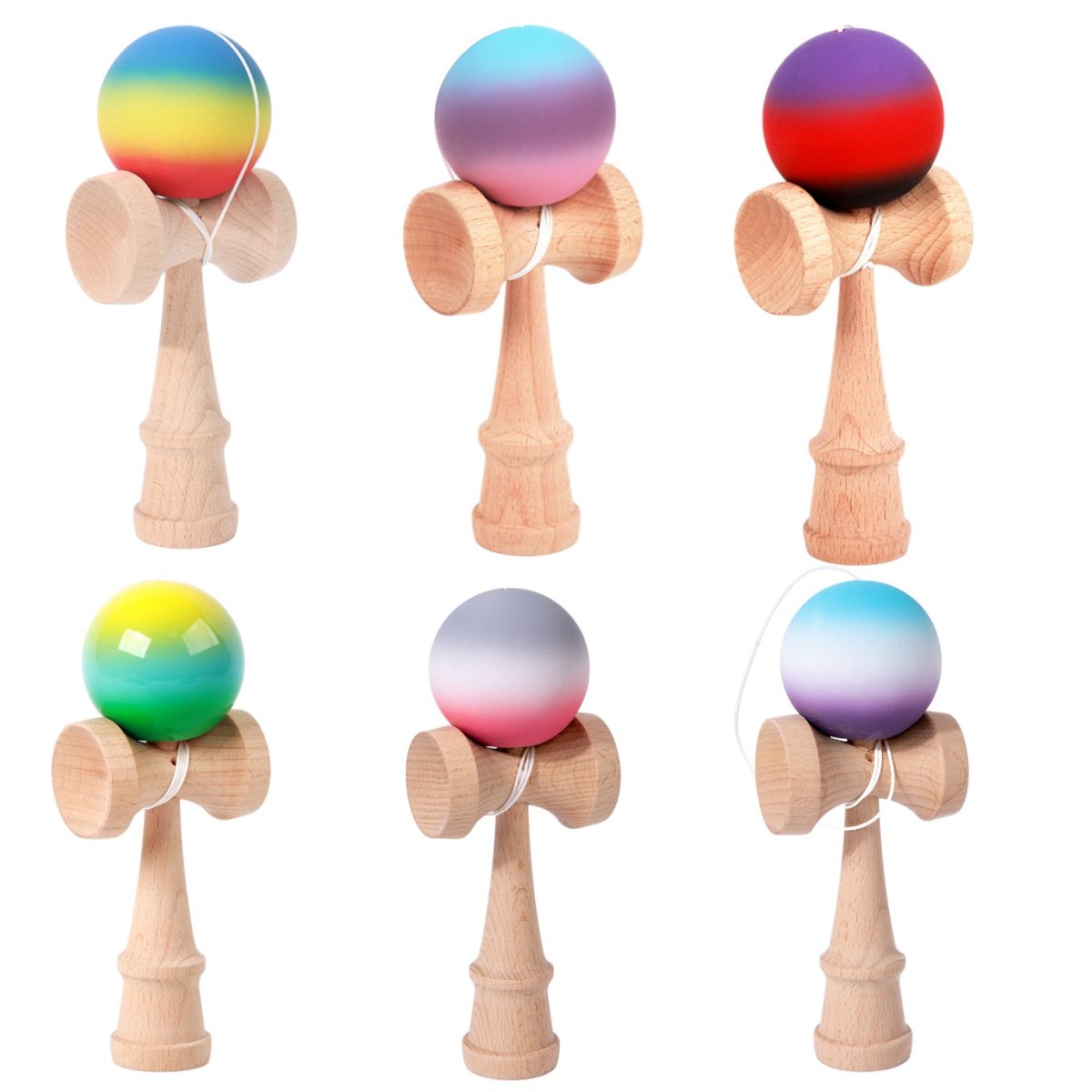 Kendama 18cm din Lemn, cu Bilă Cauciucată și Ștampilă Gravată, Diferite Modele Engros