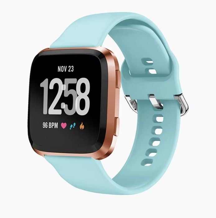 Curea Smartwatch 22 mm, Sistem Quick-Release, Compatibila Fitbit Versa/Versa 2/Versa Lite, Silicon flexibil, Albastru Deschis - Lungime S 140-180 mm Engros