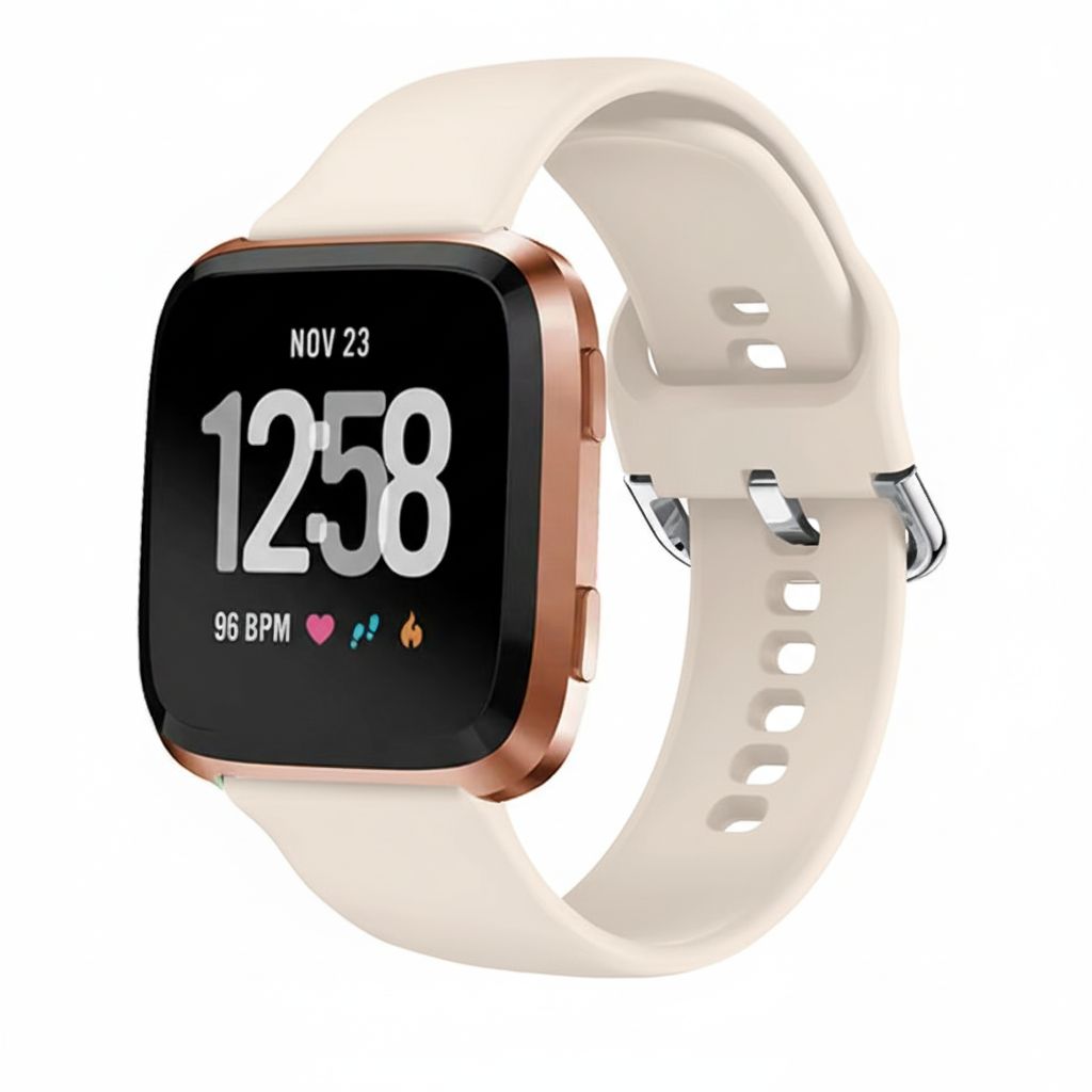 Curea Smartwatch 22 mm, Sistem Quick-Release, Compatibila Fitbit Versa/Versa 2/Versa Lite, Silicon flexibil, Crem - Lungime S 140-180 mm Engros