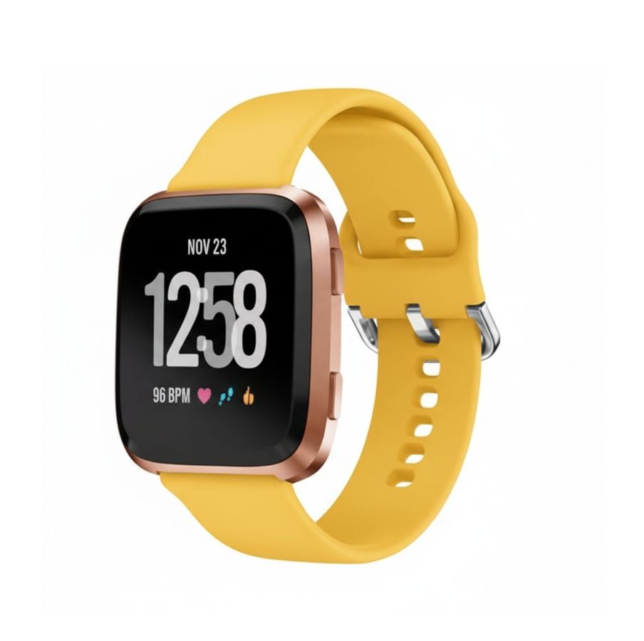 Curea Smartwatch 22 mm, Sistem Quick-Release, Compatibila Fitbit Versa/Versa 2/Versa Lite, Silicon flexibil, Galben - Lungime S 140-180 mm Engros