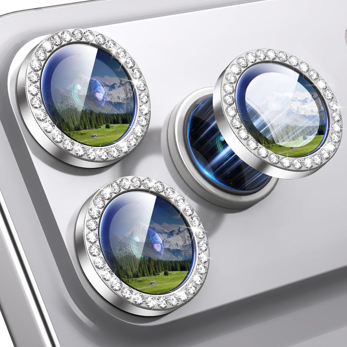 Folie camera cu Strasuri pentru iPhone 17 Pro/iPhone 17 Pro MaxIndividuala, Sticla, Argintiu Engros