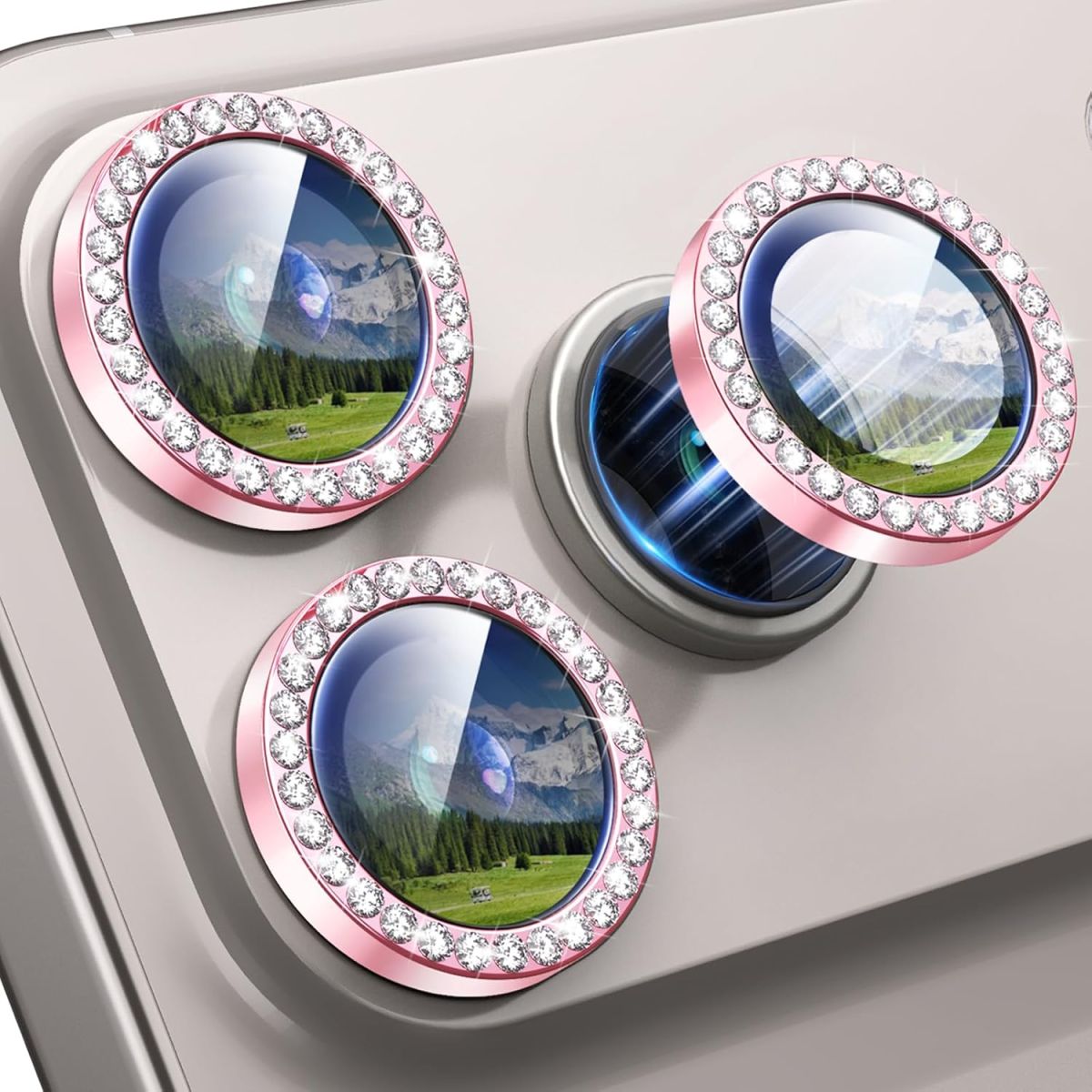 Folie camera cu Strasuri pentru iPhone 17 Pro/iPhone 17 Pro MaxIndividuala, Sticla, Roz Engros