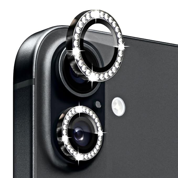 Folie Camera cu Strasuri pentru iPhone 17Individuala, Sticla, Negru Engros