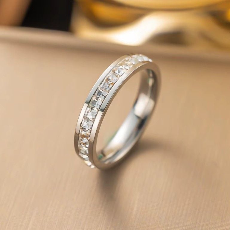 Inel Diamond Uno, Cristale de Zirconiu, Femei, Stainless-steel, Argintiu - Marime 8 (62mm) Engros