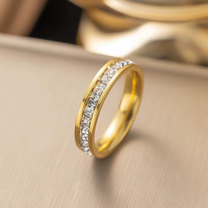 Inel Diamond Uno, Cristale de Zirconiu, Femei, Stainless-steel, Auriu - Marime 7 (59mm) Engros