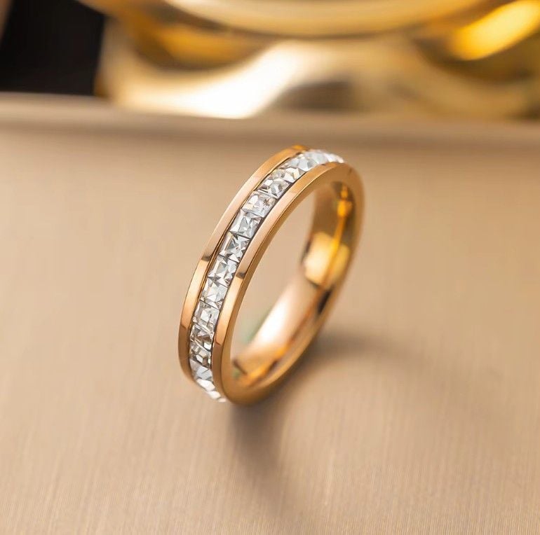 Inel Diamond Uno, Cristale de Zirconiu, Femei, Stainless-steel, Rose-gold - Marime 8 (62mm) Engros