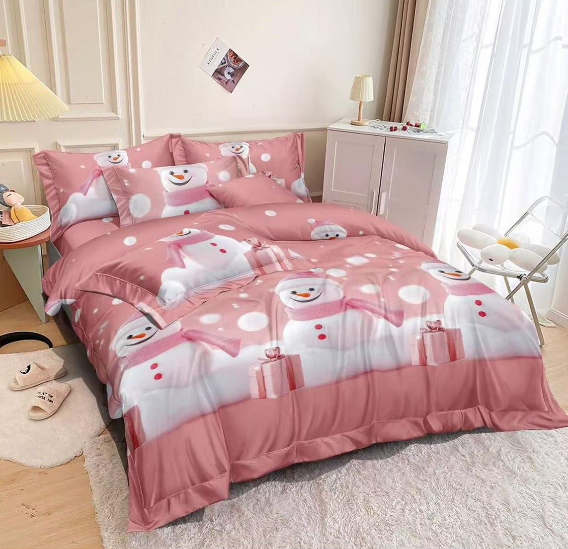 Trio Lenjerii Craciun En-Gros, SERIE 3 MODELE DIFERITE, din Bumbac Premium tip Finet, 6 Piese, 220x230cm, cu 4 Fete de Perna