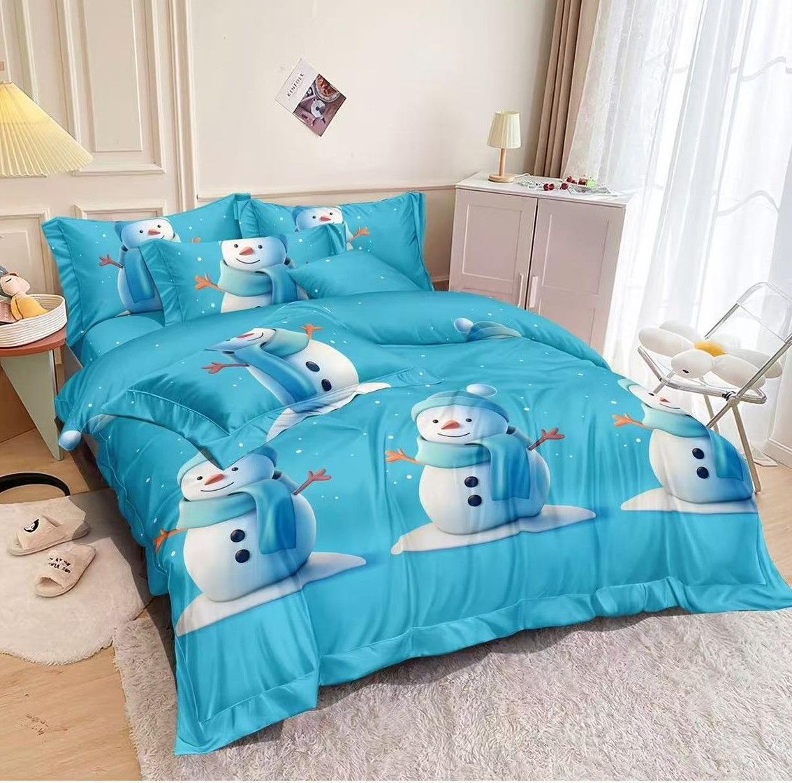Trio Lenjerii Craciun En-Gros, SERIE 3 MODELE DIFERITE, din Bumbac Premium tip Finet, 6 Piese, 220x230cm, cu 4 Fete de Perna