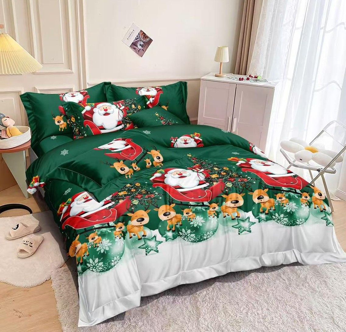 Trio Lenjerii Craciun En-Gros, SERIE 3 MODELE DIFERITE, din Bumbac Premium tip Finet, 6 Piese, 220x230cm, cu 4 Fete de Perna