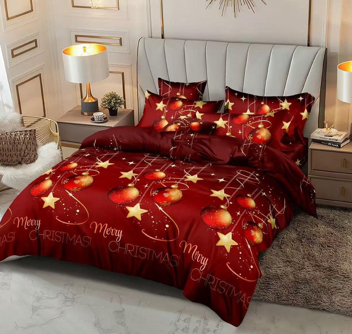 Trio Lenjerii Craciun En-Gros, SERIE 3 MODELE DIFERITE, din Bumbac Premium tip Finet, 6 Piese, 220x230cm, cu 4 Fete de Perna