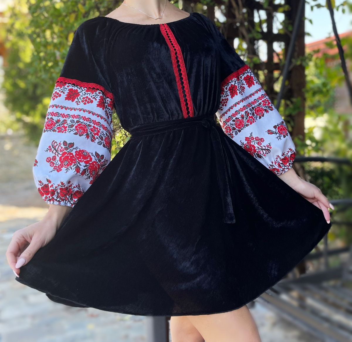 Rochie Engros pentru femei, cu model traditional imprimat catifea