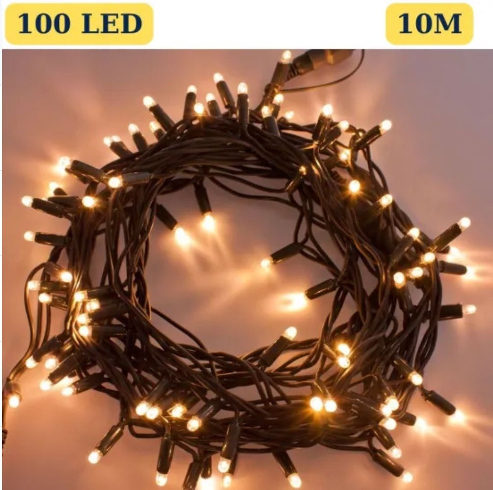 Instalatii 100 Led 10m fir Negru bec galben engros