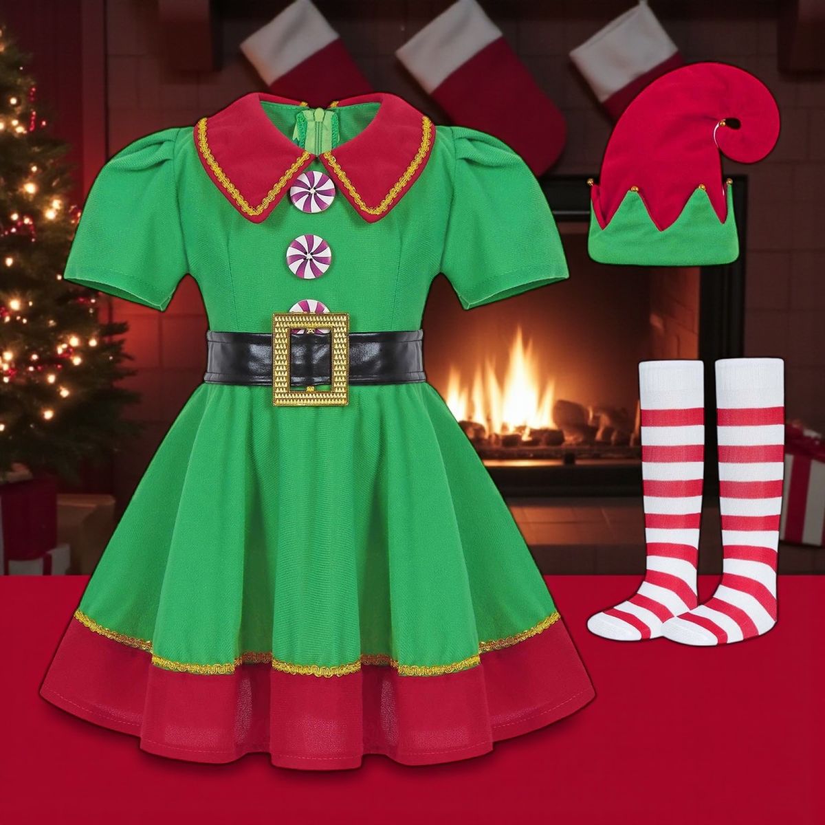 Costum Crăciun Fetiță – Spiridușul lui Moș Crăciun ,En-gros