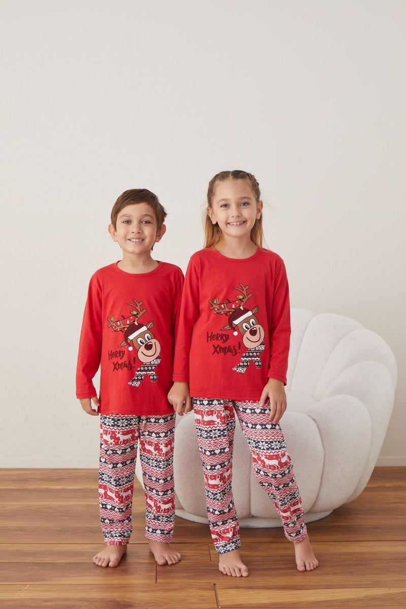 Pijamale de Crăciun pentru Copii,Culoare Rosu,Engros