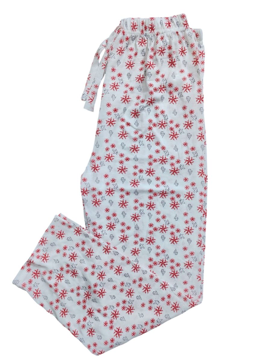 Pantaloni pijama dama Craciun,Culoare Alb cu Rosu,Engros