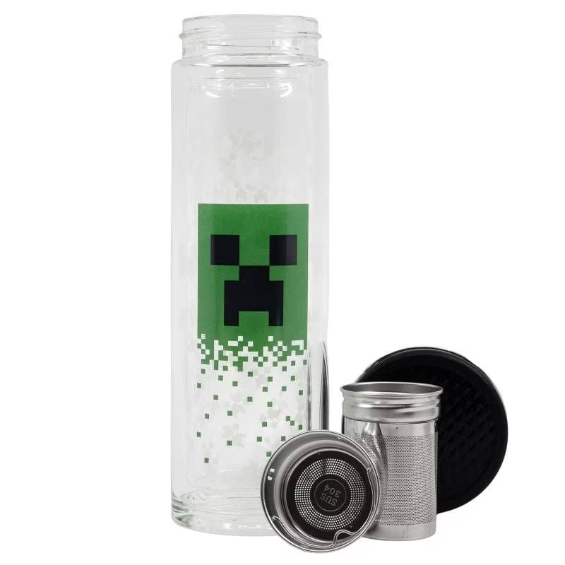 Infuzor de ceai din sticla barosilicata, cu pereti dubli, 350 ml, verde, Minecraft Engros
