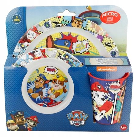 Set 3 piese vesela, PAW PATROL Farfurie Bol Cana, Plastic, Multicolor Engros