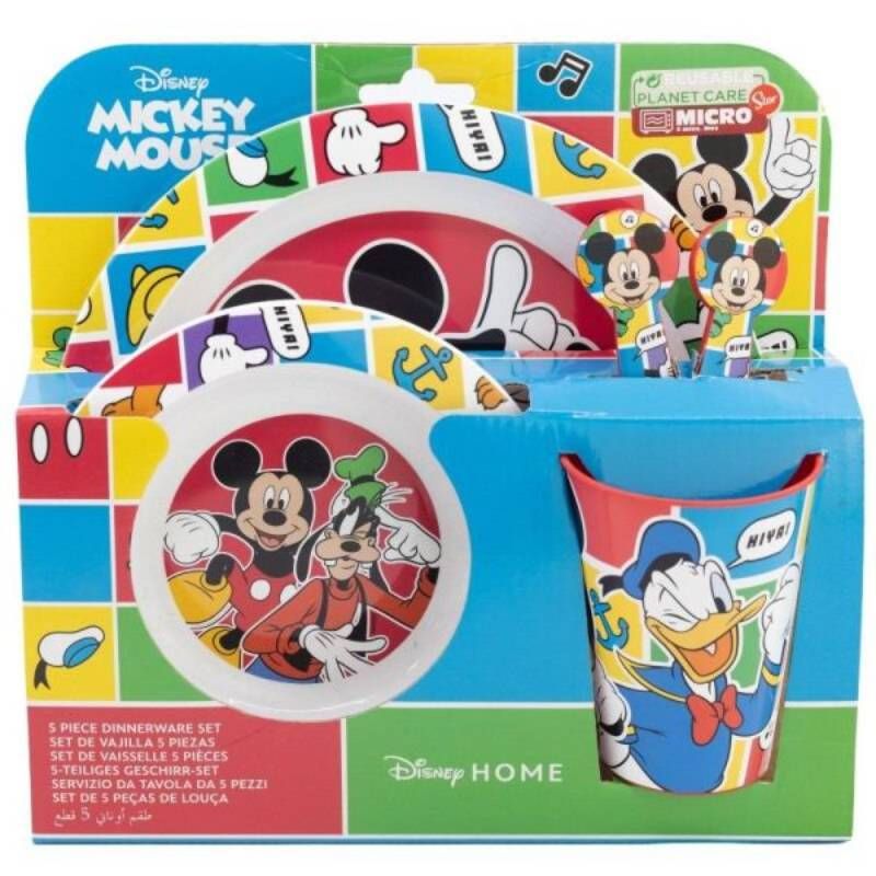Set 5 piese pentru servit masa, plastic, fara BPA, multicolor, utilizabil la microunde, better Together, Mickey Mouse, Disney Engros