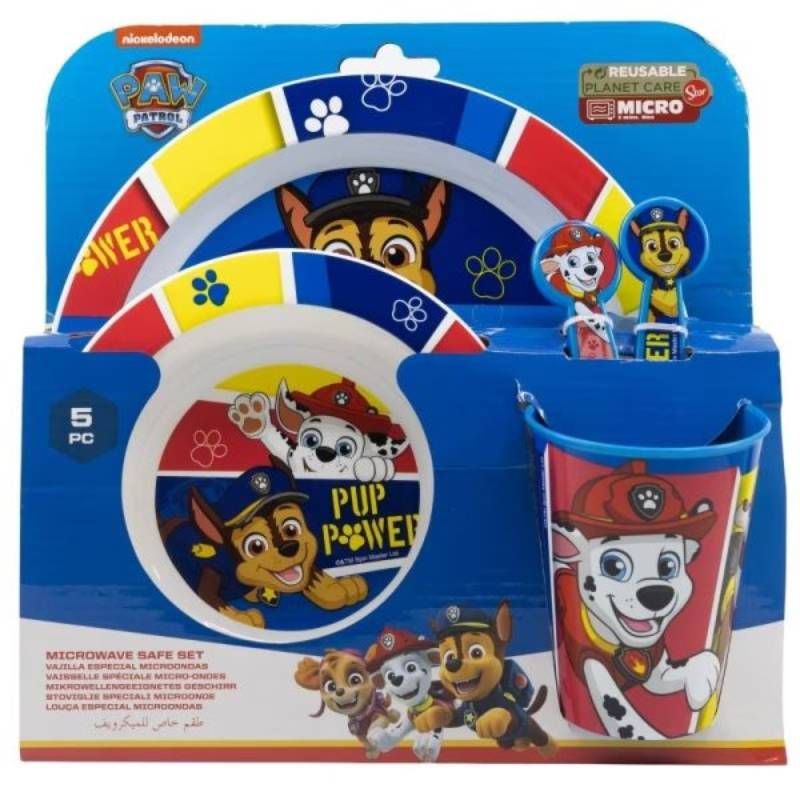 Set 5 piese pentru servit masa, plastic, fara BPA, multicolor, utilizabil la microunde, Paw Patrol Engros