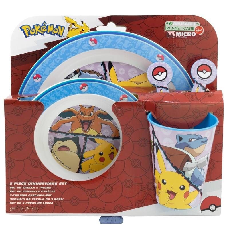 Set 5 piese pentru servit masa, plastic, fara BPA, multicolor, utilizabil la microunde, Distortion, Pokemon Engros