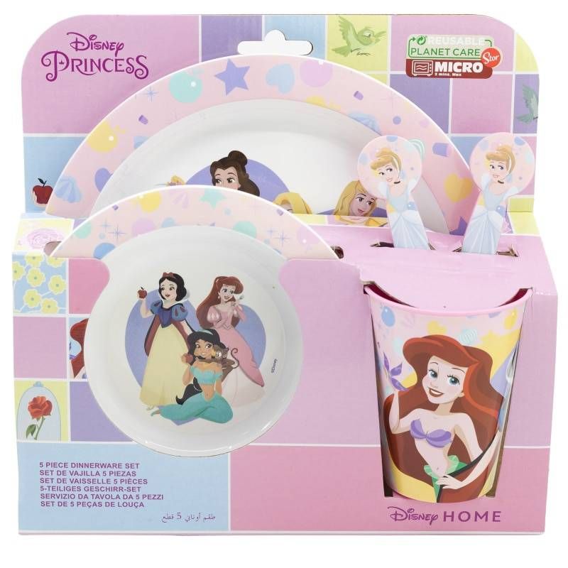Set 5 piese pentru servit masa, plastic, fara BPA, multicolor, utilizabil la microunde, Princess, Disney Engros
