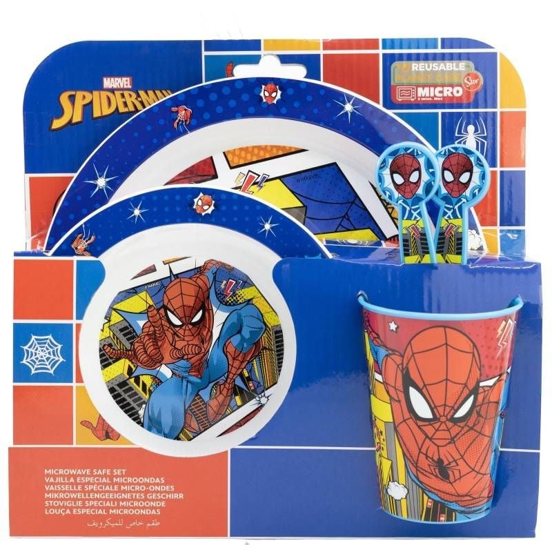 Set 5 piese pentru servit masa, plastic, fara BPA, multicolor, utilizabil la microunde, Midnight Flyer, Spiderman Engros