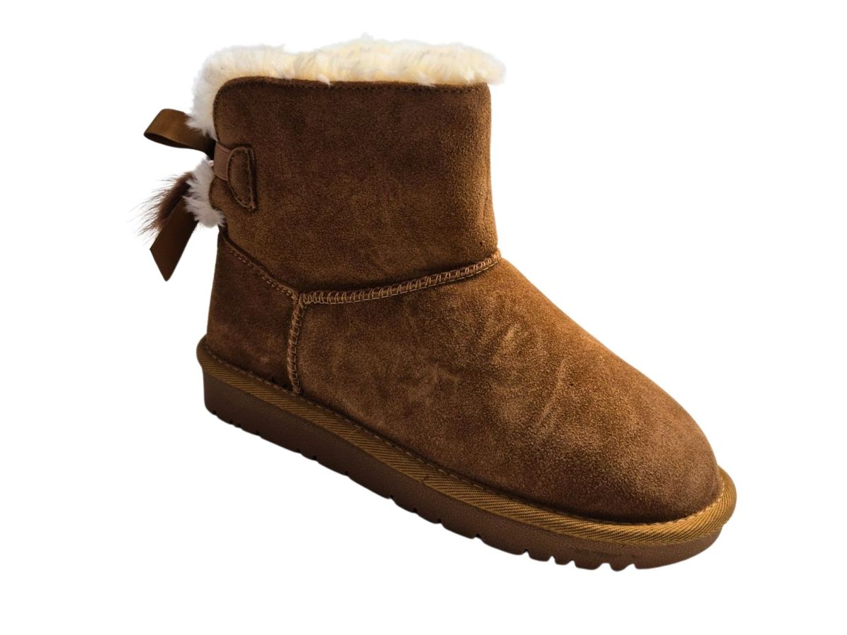 Cizme Dama Tip UGG, Piele Naturala, GGM, Accesoriu Fundita, Interior Imblanit, Talpa Moale Antiderapanta, Engross, Marimi 36-40, 8buc/bax camel