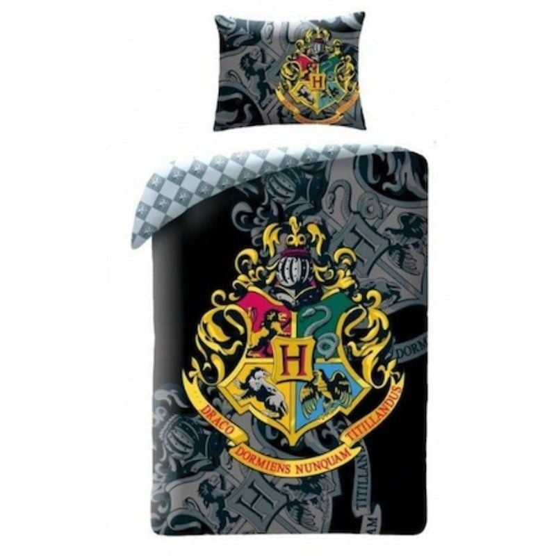 Lenjerie de pat din bumbac Wizarding World, Harry Potter, 140x200cm, Negru Engros