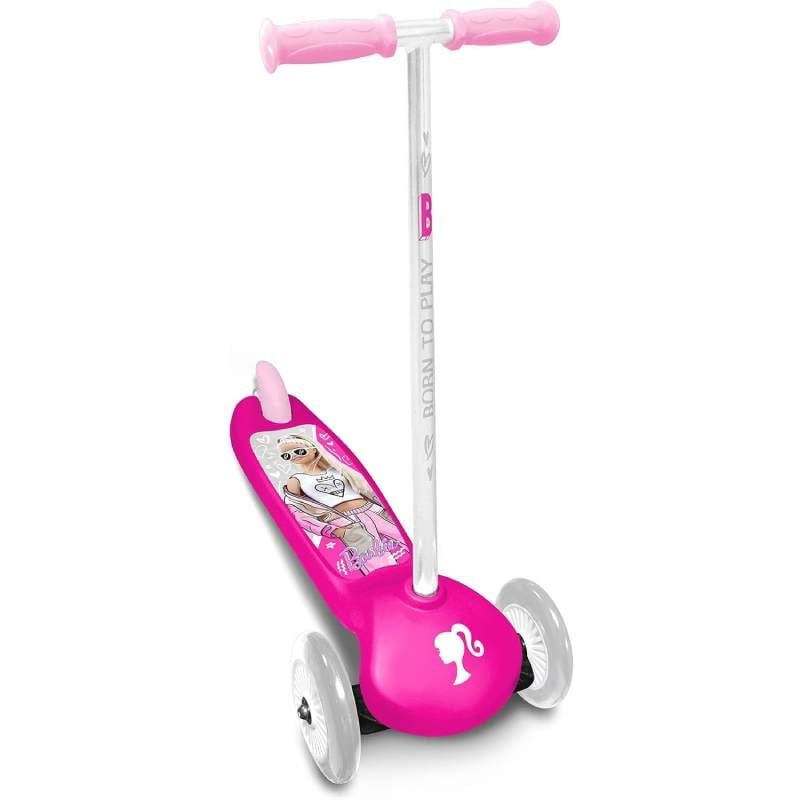 Trotineta intuitiva cu 3 roti, multicolor, manere confortabile, platforma antiderapanta, roti acoperite cu material PVC, frana posterioara cu piciorul, Barbie Engros