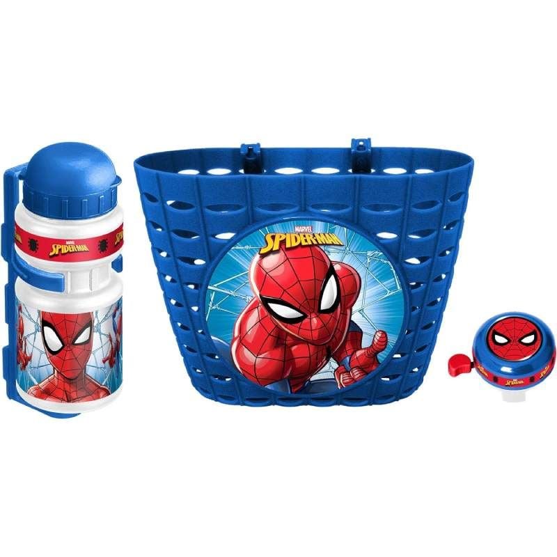 Set trei accesorii pentru bicicleta copii, cos, sonerie si sticla apa, multicolor, Spiderman Engros
