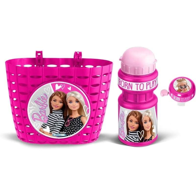 Set trei accesorii pentru bicicleta copii, cos, sonerie si sticla apa, multicolor, Barbie Engros