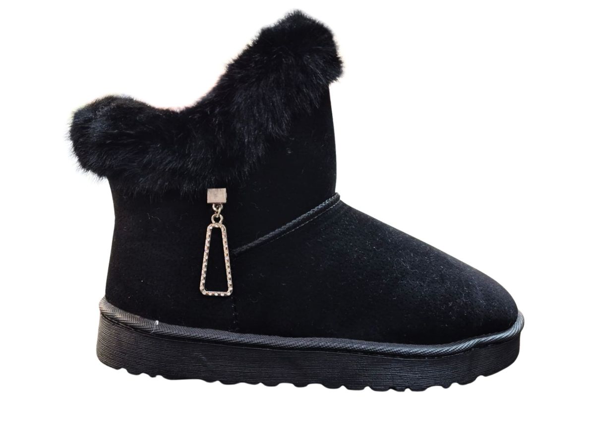 Cizme Scurte Dama Tip Ugg, Interior Imblanit, Accesoriu Decorativ Stralucitor, Material Tip Velur, Talpa Antiderapanta, Engross, Marimi 37-42, 8buc/bax negru